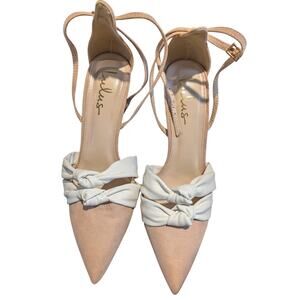 Lulus Santina Stiletto Pointed Toe Faux Suede Double Bow Ankle Strap Pumps Sz 11